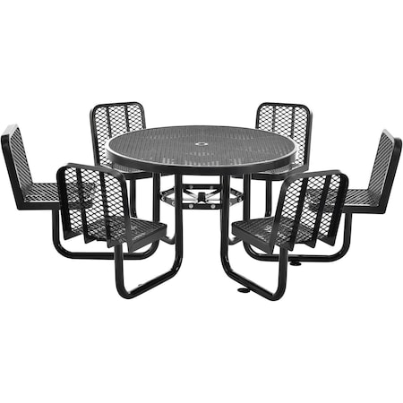 Global Industrial Round Carousel Picnic Table, Black, Expanded Metal, 6 Seats, 46 in 277590BK